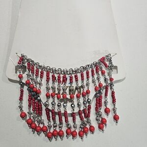 Red and Silver Beaded Necklace